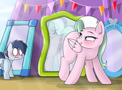 Size: 2752x2032 | Tagged: explicit, artist:pencil bolt, anus, balls, blushing, brushbutt, butt, clitoris, colt, earth pony, exposing reflection, female, foal, foalcon, g4, growing up is hard to do, high res, imported from derpibooru, in front of mirror, kid, large butt, light, male, mare, mirror, my little pony: friendship is magic, nudity, pegasus, plot, ponut, pony, presenting, race swap, reacting to nudity, shady daze, solo, solo female, vagina, vulva, wide hips, wings, winter lotus