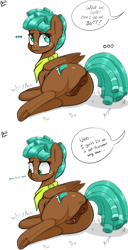 Size: 1987x3885 | Tagged: explicit, artist:aer0 zer0, oc, oc:anon, ..., :i, anus, butt, clitoris, comic, dialogue, dock, female, filly, foal, foalcon, g4, growing up is hard to do, imported from derpibooru, looking back, mare, my little pony: friendship is magic, neckerchief, no exceptions, nudity, on side, pegasus, plot, ponut, ponut wink, pony, scrunchy face, speech bubble, spur, that was fast, underhoof, vaginal secretions, vulva, vulvar winking