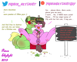 Size: 6200x5000 | Tagged: explicit, artist:prince_skylight, oc, oc:choco cream, oc:jade stone, anus, dialogue, duo, earth pony, female, filly, filly guides, foal, foalcon, frog (hoof), hoofbutt, imported from derpibooru, licking, nudity, oc only, p-version x, parody, patreon, patreon logo, pony, prostitution, px, spread pussy, tongue out, underhoof, vagina, wwe parody