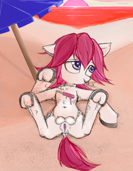 Size: 698x900 | Tagged: explicit, artist:otherdrawfag, oc, oc:leonie, anus, aryanne art pack, beach, crotchboobs, eye, eyes, foalcon, food, heart, ice cream, imported from derpibooru, nazipone, nipples, nudity, ocean, red hair, stick, sundown, umbrella, underhoof, vagina