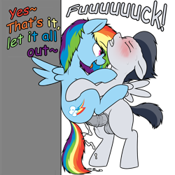 Size: 2345x2345 | Tagged: explicit, artist:crade, artist:smoldix, editor:wumbl3, rainbow dash, against wall, ahegao, backwards cutie mark, blushing, blushing profusely, colt, colt on filly, comic sans, creampie, cum, cum inside rainbow dash, cumming, derpibooru exclusive, dialogue, edit, encouragement, encouraging, eyes closed, female, filly, filly rainbow dash, floppy ears, foal, foalcon, g4, gritted teeth, high res, horsecock, imported from derpibooru, let it all out, looking at you, looking down, male, nudity, open mouth, orgasm, pegasus, penetration, penis, pony, pony on pony action, pussytivity, rumble, sex, sex noises, ship:rumbledash, simple background, spread wings, straight, straight shota, suspended congress, sweat, sweatdrop, sweating profusely, tongue out, transparent background, vaginal, vaginal secretions, wingboner, wings, younger