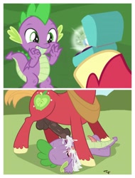 Size: 3106x4096 | Tagged: explicit, artist:launny, spike, age difference, balls, big macintosh, bukkake, claws, cum, cute, dragon, dragon on pony action, drool, duo, duo male, earth pony, edit, edited screencap, facial, fangs, foalcon, folded wings, g4, gay, greed spike, greedy, high res, imported from derpibooru, interspecies, male, males only, my little pony: friendship is magic, nudity, penis, pony, ring, screencap, season 9, ship:spikentosh, shipping, show accurate, show accurate porn, stallion, stallion on baby dragon, tail, temptation, the big mac question, unshorn fetlocks, want, wedding ring, wiggling fingers, winged spike, wings