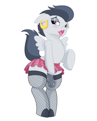 Size: 2400x3000 | Tagged: explicit, artist:regolithart, ahegao, alternate version, bedroom eyes, bipedal, blushing, choker, clothes, colt, crossdressing, ear piercing, earring, femboy, fishnet stockings, foal, foalcon, g4, high res, imported from derpibooru, jewelry, legwear, lidded eyes, looking at you, male, open mouth, panties, pegasus, piercing, pony, rumble, simple background, sissy, skirt, socks, solo, solo male, spiked choker, stockings, stupid sexy rumble, thigh highs, thong, transparent background, underwear