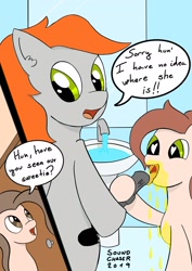 Size: 1536x2173 | Tagged: explicit, artist:sound_chaser_15, oc, oc:lewdielewd, oc:sound chaser, age difference, alternate version, bathroom, big dom small sub, blowjob, father and child, father and daughter, female, fetish, filly, foal, foalcon, heart eyes, imported from derpibooru, incest, male, nudity, oral, penis, piss drinking, pissing, pony, sex, stallion, stallion on filly, straight, urine, watersports, wingding eyes