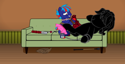 Size: 1278x661 | Tagged: explicit, oc, oc:hellfire, age difference, ballgag, bdsm, big dom small sub, bondage, chains, clothes, collar, colt, crossdressing, duo, foal, foalcon, gag, gay, handjob, imported from derpibooru, kidnapped, kisekae, male, oc only, pony, pony creator, sex slave, sex toy, slave, stallion, stallion on colt