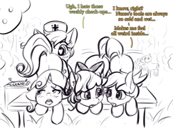 Size: 3234x2405 | Tagged: explicit, artist:alcor, apple bloom, scootaloo, sweetie belle, age difference, ahegao, apple bloom's bow, ass up, bedroom eyes, black and white, bloom butt, blushing, bow, butt, cutie mark crusaders, dialogue, ear fluff, earth pony, exhibitionism, eye contact, eyes on the prize, eyes rolling back, face down ass up, female, filly, foal, foalcon, g4, grayscale, hair bow, heart eyes, high res, implied insertion, implied lesbian, imported from derpibooru, lesbian, lineart, looking at butt, looking at each other, looking back, looking pleasured, mare, mare on filly, monochrome, nurse redheart, open mouth, pegasus, plot, pony, raised tail, scootabutt, sketch, sweetie butt, tail, tail aside, tongue out, unicorn, wingding eyes