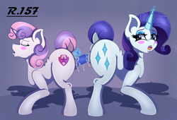 Size: 2500x1700 | Tagged: explicit, artist:renegade-157, rarity, sweetie belle, ahegao, anal insertion, anus, belle sisters, blushing, buttplug, dildo, dock, double insertion, doubleheaded dildo, eyes closed, female, foalcon, g4, glowing horn, horn, imported from derpibooru, incest, insertion, lesbian, magic, multiple insertion, mutual masturbation, nudity, older, older sweetie belle, open mouth, ponut, pony, raricest, sex toy, ship:raribelle, shipping, siblings, sisters, tail lift, telekinesis, the cmc's cutie marks, unicorn, vaginal insertion, vaginal secretions, vulva