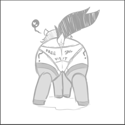 Size: 901x902 | Tagged: questionable, artist:cold-blooded-twilight, oc, oc:filly anon, cameltoe, clothes, dock, earth pony, female, filly, foal, foalcon, frilly underwear, heart, imported from derpibooru, jailbait, legwear, monochrome, oc only, panties, pony, presenting, question mark, simple background, sketch, solo, solo female, stockings, text, thigh highs, this will end in jail time, underwear, white background