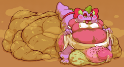 Size: 2448x1336 | Tagged: explicit, grotesque, artist:yowesephth, spike, apron, balls, barbed penis, big balls, big penis, clothes, crossdressing, dragon, erection, eyeshadow, fat, fat spike, femboy, fetish, foalcon, g4, hyper scat, imported from derpibooru, impossibly large balls, impossibly large penis, impossibly large turd, library, lipstick, makeup, male, messy, morbidly obese, nudity, obese, penis, pissing, poop, pooping, precum, red eyeshadow, red lipstick, scat, smegma, smelly, solo, solo male, stink lines, urine