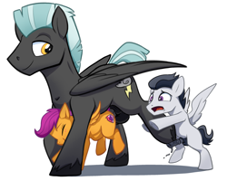 Size: 2000x1603 | Tagged: explicit, artist:anonymous, scootaloo, abdominal bulge, age difference, balls, big dom small sub, blushing, brothers, cock lift, cuckolding, female, filly, foal, foalcon, g4, imported from derpibooru, male, nudity, pegasus, penetration, penis, pony, precum, rumble, sex, ship:scootalane, shipping, siblings, size difference, stallion, stallion on filly, straight, the cmc's cutie marks, thunderlane, unshorn fetlocks, vaginal
