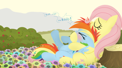 Size: 3303x1858 | Tagged: explicit, artist:dtcx97, fluttershy, rainbow dash, assisted masturbation, blushing, covering mouth, cute, cute porn, cutie mark, duo, duo female, eyes closed, female, female orgasm, females only, filly, filly on filly, filly rainbow dash, flower, flower field, foal, foalcon, g4, height difference, hoof over mouth, imported from derpibooru, lesbian, masturbation, muffled moaning, orgasm, pegasus, pony, ship:flutterdash, shipping, squirting, tree stump, vaginal masturbation, vaginal orgasm, vaginal secretions, wallpaper, wallpaper for the fearless, younger