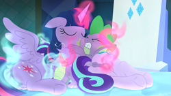 Size: 3840x2160 | Tagged: explicit, artist:dtcx97, spike, starlight glimmer, twilight sparkle, age difference, alicorn, anal, anal orgasm, anus, blushing, cum, cutie map, cutie mark, dragon, dragon dick, eyes closed, female, foalcon, friendship throne, g4, gritted teeth, group sex, hands free, high res, imported from derpibooru, interspecies, kissing, lesbian, magic, magical stimulation, magicjob, male, mare, nudity, orgasm, penetration, penis, pony, sex, ship:sparlight, ship:twispike, ship:twistarlight, shipping, spike gets all the mares, squirting, straight, straight shota, threesome, twilight's castle, unicorn, vaginal, vaginal secretions, vulva, wallpaper, wallpaper for the fearless, winged spike, wings