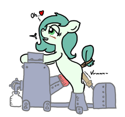 Size: 640x600 | Tagged: explicit, artist:ficficponyfic, editor:methidman, oc, oc:emerald jewel, anal insertion, bedroom eyes, bottle, child, color, color edit, colored, colt, colt quest, edit, foal, foalcon, fucking machine, heart, imported from derpibooru, insertion, machine, male, manacles, milking device, milking machine, moan, nudity, oc only, penis, penis milking, pony, restraints, sex toy, solo, solo male, vibrator