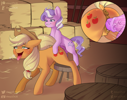 Size: 3543x2810 | Tagged: explicit, artist:amaichix, applejack, diamond tiara, age difference, ahegao, alternate version, anus, applebutt, butt, dock, drool, female, filly, filly on mare, foal, foalcon, futa, futa diamond tiara, futa filly, futa filly on mare, futa on female, g4, heart eyes, high res, horsecock, imported from derpibooru, intersex, mare, nudity, open mouth, penetration, penis, plot, ponut, pony, sex, ship:diamondjack, tongue out, vaginal, vulva, wingding eyes