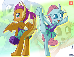 Size: 1307x1000 | Tagged: explicit, artist:hopefulsparks, artist:uotapo, editor:hopefulsparks, 2 4 6 greaaat, blushing, butt, casual nudity, changedling, changeling, cheerleader, cheerleader ocellus, cheerleader outfit, cheerleader smolder, clitoris, clothes, commando, cute, diaocelles, dragon, dragoness, duo, duo female, edit, embarrassed, female, foalcon, g4, genitals, human vulva on pony, imported from derpibooru, moe, my little pony: friendship is magic, no shame, nsfw edit, nudity, ocellus, open mouth, patreon, patreon logo, pleated skirt, pom pom, pony, season 9, showing off, skirt, skirt lift, smolder, smolderbetes, technically an upskirt shot, teenager, upskirt, vulva, young, zoom layer
