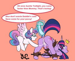 Size: 2000x1621 | Tagged: explicit, artist:yurichan, princess flurry heart, twilight sparkle, aftersex, age difference, ahegao, alicorn, anal creampie, anal orgasm, anus, artificial insemination, ass to vag, ass up, bondage, creampie, crotchboobs, crying, cum, cumtube, dildo, dubious consent, emanata, eye clipping through hair, face down ass up, female, female orgasm, females only, femdom, femsub, filly, filly on mare, flurrydom, flying, foal, foalcon, foaldom, g4, glowing horn, horn, implied flurrydance, implied incest, implied princess cadance, implied shining armor, imported from derpibooru, incest, infidelity, lesbian, magic, mare, nipples, nudity, open mouth, orgasm, pain, pony, reverse foalcon, sex, sex toy, ship:flurrydance, ship:flurrylight, shipping, speech, spreader bar, submissive, telekinesis, this will end in pregnancy, tongue out, twisub, vulva