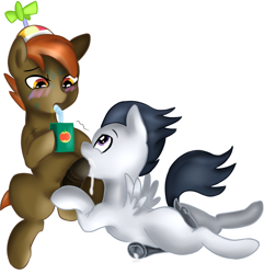 Size: 1393x1446 | Tagged: explicit, artist:crade, artist:jbond, button mash, anus, balls, blowjob, blushing, color edit, colored, colt, colt on colt, cum, cum in mouth, duo, duo male, earth pony, edit, foal, foalcon, g4, gay, hat, horsecock, imported from derpibooru, juice, juice box, looking up, lying down, male, nudity, oral, painting, pegasus, penis, ponut, pony, precum, propeller hat, rumble, sex, ship:rumblemash, shipping, simple background, sitting, spread wings, sweat, white background, wings