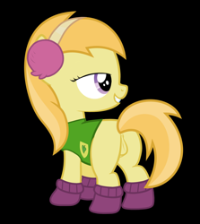 Size: 905x1016 | Tagged: explicit, artist:hopefulsparks, alternate version, anatomically correct, anus, background pony, bedroom eyes, black background, clothes, earmuffs, earth pony, female, filly, foal, foalcon, g4, imported from derpibooru, noi, nudity, plant team, ponut, pony, show accurate, show accurate porn, simple background, socks, solo, solo female, vector, vulva, winter wrap up vest