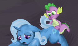 Size: 549x325 | Tagged: questionable, artist:princess dirt, spike, anal, dragon, female, foalcon, g4, horn, imported from derpibooru, interspecies, male, mare, penetration, pony, sad sex, sex, ship:spixie, shipping, softcore, straight, trixie, unicorn