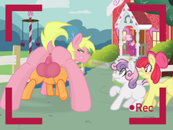 Size: 2048x1536 | Tagged: explicit, artist:dragonlover69, artist:lefthighkick, apple bloom, scootaloo, sweetie belle, oc, oc:dragonlover69, age difference, balls, big balls, big dom small sub, blank flank, blushing, camera shot, canon x oc, cheerilee, cutie mark crusaders, dialogue, earth pony, exhibitionism, female, filly, filming, foal, foalcon, g4, genitals, imported from derpibooru, large balls, large butt, male, pegasus, penetration, pony, public sex, recording, scoover, sex, size difference, smiling, smirk, stallion, stallion on filly, straight, unicorn, vaginal