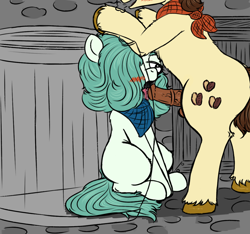 Size: 1280x1200 | Tagged: explicit, artist:ficficponyfic, artist:hipsanon, editor:hipsanon, oc, oc:emerald jewel, oc:giles pecan, age difference, bandana, bedroom eyes, big dom small sub, blushing, child, colored, colt, colt quest, cyoa, dubious consent, earth pony, edit, erection, femboy, foal, foalcon, gay, imported from derpibooru, licking, licking cock, male, monochrome, nudity, open mouth, oral, penis, pony, redraw, sex, stallion, stallion on colt, story included, teenager, tongue out