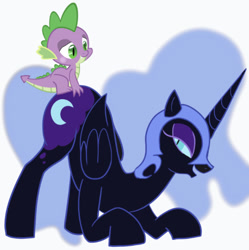 Size: 635x637 | Tagged: questionable, editor:undeadponysoldier, spike, alicorn, anal, ass up, bedroom eyes, blushing, dragon, dragon on pony action, edit, face down ass up, female, foalcon, g4, imported from derpibooru, interspecies, looking at each other, male, mare, nightmare moon, open mouth, penetration, pony, sex, ship:spikemoon, shipping, simple background, straight, straight shota, white background