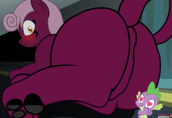 Size: 640x440 | Tagged: explicit, artist:badumsquish-edits, editor:undeadponysoldier, spike, anus, awkward, blushing, booty had me like, butt, crack shipping, dragon, edit, female, foalcon, g4, heart eyes, imported from derpibooru, in love, looking at butt, macro, male, nudity, paw pads, paws, plot, ponut, ship:sphike, shipping, sphinx, sphinxbutt, straight, the ass was fat, the sphinx, they like what they see, underpaw, wingding eyes