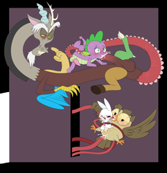 Size: 3410x3540 | Tagged: explicit, grimdark, artist:enookie, spike, anal, anal insertion, angel bunny, blowjob, blushing, breaking the fourth wall, cloaca, cloacal penetration, consensual, cum, cum in beak, cum in mouth, derpibooru exclusive, discord, draconequus, draconequus on dragon action, dragon, dragon dick, facial, foalcon, forced, foursome, g4, gay, genital slit, group sex, high res, human penis, imported from derpibooru, insertion, interspecies, male, male on male rape, nudity, oral, owlowiscious, penis, rape, sex, ship:dispike, size difference, tail penetration, tail sex, tapered penis, tentacle porn, tentacle rape, tentacles, tied, tongue out