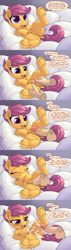 Size: 1000x3535 | Tagged: explicit, artist:pusspuss, scootaloo, aftersex, anatomically correct, anus, balls, blushing, clitoris, comic, creampie, crossbreeding, crotchboobs, cum, cum on crotchboobs, cumming, derpibooru exclusive, detailed vagina, dialogue, disembodied hand, disembodied penis, dock, eyes closed, female, female focus, filly, foal, foalcon, frog (hoof), g4, glazed dick, hand, hoofbutt, human, human male, human male on filly, human on pony action, human penis, imminent disappointment, imminent sex, imminent virginity loss, implied human, implied virginity, imported from derpibooru, interspecies, male, missionary position, nipples, nudity, offscreen character, on back, open mouth, pegasus, penetration, penis, pillow, ponut, pony, sex, smiling, solo focus, speech bubble, spread pussy, straight, sweat, teats, this will end in pregnancy, underhoof, vagina, vaginal, vaginal secretions, vulva, vulvar winking