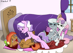 Size: 1727x1260 | Tagged: explicit, artist:strebiskunk, button mash, diamond tiara, silver spoon, sweetie belle, ahegao, alternate universe, anal, anal creampie, anal orgasm, bedroom, belly, colored, commission, creampie, cum, cum inflation, cum while penetrated, cumming, earth pony, enjoying, exhibitionism, fanfic art, female, filly, flat colors, foal, foalcon, frog (hoof), futa, futa diamond tiara, futa filly on colt, futa on male, futadom, g4, hands free, hat, hoofbutt, imported from derpibooru, inflation, intersex, male, malesub, missionary position, mutual masturbation, nudity, open mouth, orgasm, orgasm cumshot, penetration, penis, pillow, pink vagina, pony, pregnant, propeller hat, reverse foalcon, sex, ship:diamondmash, ship:silverbelle, shipping, simultaneous orgasm, soft color, submissive, underhoof, vagina, vaginal hoofing, vulva, watching