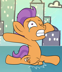Size: 1071x1238 | Tagged: explicit, artist:nuttyhoof, altered cutie mark, ball busting, balls, cbt, crying, cutie mark, foalcon, g4, imported from derpibooru, male, nudity, pain, pony, sheath, solo, solo male, splits, stage, tears of pain, tender taps