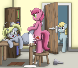Size: 4000x3500 | Tagged: explicit, artist:pvryohei, balls, caught, chirpy hooves, creampie, cum, cum inflation, cumming, dipsy hooves, female, filly, foal, foalcon, futa, futa filly on filly, futa on female, futa ruby pinch, g4, glasses, herm, imported from derpibooru, inflation, insertion, intersex, nudity, penetration, penis, pony, ruby pinch, sex, vagina, vaginal, vaginal creampie, vaginal insertion, vulva