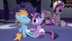 Size: 1280x720 | Tagged: questionable, artist:papadragon69, twilight sparkle, oc, oc:harmony star, 3d, babycon, diaper, diaper boner, diaper fetish, diaperlight sparkle, edit, erection, female, fetish, filly, filly twilight sparkle, foal, foalcon, g4, imported from derpibooru, male, non-baby in diaper, pacifier, pegasus, penis, pony, princess cadance, ship:twimony, source filmmaker, unicorn, younger