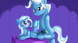 Size: 1280x720 | Tagged: explicit, artist:jbond, age difference, bipedal, clitoris, crotchboobs, duo, father and child, father and daughter, female, filly, filly trixie, foal, foalcon, g4, imported from derpibooru, incest, jack pot, male, nipples, nudity, penetration, penis, pony, sex, ship:jackxie, shipping, stage, stallion, stallion on filly, straight, trixie, unicorn, vaginal, vulva, younger