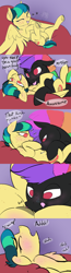 Size: 1280x4905 | Tagged: explicit, artist:veesocks, artist:veesocksad, oc, oc:apogee, oc:blacklight flash, age difference, bedroom eyes, blushing, boop, clit boop, comic, dark genitals, dialogue, earth pony, eyes closed, female, filly, foal, foalcon, freckles, gasp, genitals, imminent cunnilingus, imminent oral, imminent sex, implied cunnilingus, implied oral, implied sex, imported from derpibooru, kissing, licking, licking lips, lidded eyes, looking at each other, male, nudity, oc only, open mouth, pegasus, pony, sex, ship:apoflash, speech bubble, stallion, stallion on filly, straight, tongue out, vaginal secretions, vulva
