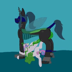 Size: 1800x1800 | Tagged: explicit, artist:krumpcakes, princess flurry heart, queen chrysalis, alicorn, blindfold, bondage, changeling, changeling queen, chrysub, clopfic in description, crotchboobs, egg, female, femdom, filly, foal, foalcon, foaldom, futa, futa queen chrysalis, futasub, g4, glowing horn, horn, imported from derpibooru, intersex, lesbian, looking up, magic, magic suppression, nipples, nudity, oviposition, ovipositor, pony, ship:flurryalis, shipping, story included, tail wrap