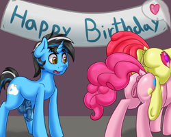 Size: 2500x2000 | Tagged: explicit, artist:blues4th, apple bloom, pinkie pie, oc, oc:cold dream, anus, birthday, butt, canon x oc, female, foalcon, g4, heart, high res, imported from derpibooru, male, nudity, penis, pile, plot, plot pair, plot pile, ponut, pony, stallion, standing, straight, the ass was fat, unicorn, vulva