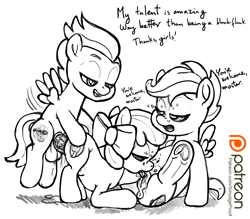 Size: 5000x4370 | Tagged: explicit, artist:smudge proof, apple bloom, scootaloo, absurd resolution, anatomically correct, anus, balls, colt, colt on filly, crotchboobs, cunnilingus, cutie mark crusaders, earth pony, female, femsub, filly, filly on filly, foal, foalcon, g4, group sex, hypnosis, imported from derpibooru, lesbian, male, maledom, marks and recreation, monochrome, my little pony: friendship is magic, nipples, nudity, oral, patreon, patreon logo, penis, ponut, pony, rumble, sex, straight, submissive, swirly eyes, threesome, vein, veiny cock, vulva