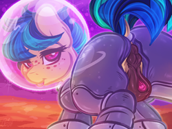 Size: 3000x2253 | Tagged: explicit, artist:dimwitdog, oc, oc:apogee, anatomically correct, anus, astronaut, butt, clitoris, dock, female, foalcon, high res, imported from derpibooru, looking back, nudity, oc only, plot, ponut, pony, presenting, raised tail, solo, solo female, space helmet, spacesuit, tail, vulva, vulvar winking