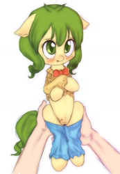 Size: 917x1326 | Tagged: explicit, artist:darkstylerz, oc, blushing, crotchboobs, earth pony, female, filly, foal, foalcon, human, imported from derpibooru, nipples, nudity, pony, source needed, teats, undressing, useless source url