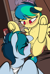 Size: 2732x4050 | Tagged: explicit, artist:anonymous, artist:shinodage, oc, oc:apogee, oc:delta vee, age difference, anus, bad parenting, beer can, blushing, crotchboobs, cunnilingus, derpibooru exclusive, dock, drunk, drunk sex, drunker vee, edit, female, filly, foal, foalcon, frog (hoof), imported from derpibooru, incest, lesbian, mare, mare on filly, milf, mother and child, mother and daughter, nipples, nudity, oc only, oral, pegasus, ponut, pony, sex, teats, underhoof, vulva