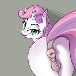 Size: 1315x1315 | Tagged: explicit, artist:coinpo, sweetie belle, anatomically correct, anus, butt, dock, edit, female, filly, foal, foalcon, g4, imported from derpibooru, looking at you, looking back, looking back at you, nudity, open mouth, plot, ponut, pony, smug, solo, solo female, sweetie butt, textless, unicorn, vulva