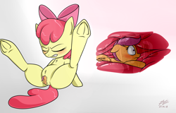 Size: 4500x2879 | Tagged: explicit, artist:azerta56, apple bloom, scootaloo, anus, blushing, butt, cave exploring, duo, earth pony, eyes closed, female, females only, fetish, filly, filly pred, filly prey, foal, foalcon, g4, imported from derpibooru, insertion, lying down, micro, moist, nudity, on back, pegasus, plot, pony, simple background, size difference, spread legs, spreading, unbirthing, vagina, vaginal secretions, vore, vulva, wide eyes, x-ray