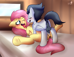 Size: 3923x3020 | Tagged: explicit, artist:cretibow, fluttershy, age difference, anus, backsack, balls, butt, colt, colt on filly, colt on mare, dark genitals, female, filly, foal, foalcon, g4, high res, horsecock, imported from derpibooru, male, mare, missionary position, nudity, penetration, penis, plot, ponut, pony, raised tail, rumble, sex, ship:rumbleshy, shipping, straight, straight shota, tail, tongue out, underhoof, vaginal, vulva