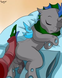 Size: 2000x2500 | Tagged: explicit, artist:alesarox, oc, oc:izzy the changeling, age difference, balls, butt, changeling, changeling oc, colt, double colored changeling, foal, foalcon, gay, high res, hotdogging, imminent anal, imminent sex, imported from derpibooru, male, molestation, nudity, oc only, penis, plot, pony, sex, sleeping, sleeping in the nude, somnophilia, source needed, stallion, stallion on colt, unnamed oc, useless source url