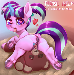 Size: 3224x3248 | Tagged: explicit, artist:dankflank, starlight glimmer, anatomically correct, anus, blushing, butt, clitoris, dock, drool, drool string, estrus, female, filly, filly starlight glimmer, foal, foalcon, frog (hoof), g4, glimmer glutes, glowing horn, heart, heart eyes, high res, hoofbutt, horn, imported from derpibooru, looking at you, looking back, looking back at you, magic, magical spreading, nudity, open mouth, pigtails, plot, ponut, pony, solo, solo female, speech, spread pussy, teddy bear, telekinesis, text, tongue out, underhoof, vagina, vaginal secretions, vulva, wingding eyes, younger