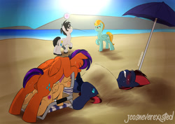 Size: 1280x905 | Tagged: explicit, artist:jcosneverexisted, scootaloo, oc, oc:creative flair, oc:lightning loons, oc:sleepy rain, age difference, ambiguous penetration, anus, balls, beach, beach chair, bisexual, bisexual male, blowjob, buried, canon x oc, chair, doodle, exhibitionism, eyes closed, female, filly, foal, foalcon, from behind, g4, gay, group sex, horn, imported from derpibooru, lightning dust, male, medial ring, mmf threesome, nudity, oral, patreon, pegasus, penetration, penis, pony, pony oc, pony on pony action, prone, raised hoof, sand, scoopy, scootaloo gets all the stallions, sex, ship:duns, speed bump position, spitroast, stallion, stallion on filly, straight, the cmc's cutie marks, threesome, umbrella, unicorn, unicorn oc
