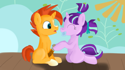 Size: 1280x720 | Tagged: explicit, artist:jbond, starlight glimmer, colt, colt sunburst, condom, condom in mouth, condom on penis, cute, cute porn, duo, eyes closed, female, filly, filly starlight glimmer, foal, foalcon, g4, imported from derpibooru, kneeling, male, mouth hold, nudity, open mouth, penis, pony, ship:starburst, shipping, sitting, straight, sunburst, unicorn, wearing condom, young, younger