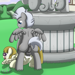 Size: 2500x2500 | Tagged: explicit, artist:pvryohei, anus, balls, chipcutter, colt, creampie, cum, duo, exhibitionism, female, filly, foal, foalcon, g4, glasses, high res, horsecock, imported from derpibooru, jewelry, male, nudity, pegasus, penetration, penis, ponut, pony, public sex, sex, ship:chippoorwhill, shipping, statue, straight, tiara, vaginal, vulva, zippoorwhill