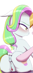 Size: 2710x5997 | Tagged: explicit, artist:wolfmask, anatomically correct, anus, bedroom eyes, blushing, clitoris, coconut cream, cropped, earth pony, edit, female, filly, foal, foalcon, g4, imported from derpibooru, lidded eyes, nudity, ponut, pony, solo, solo female, vaginal secretions, vulva, vulvar winking